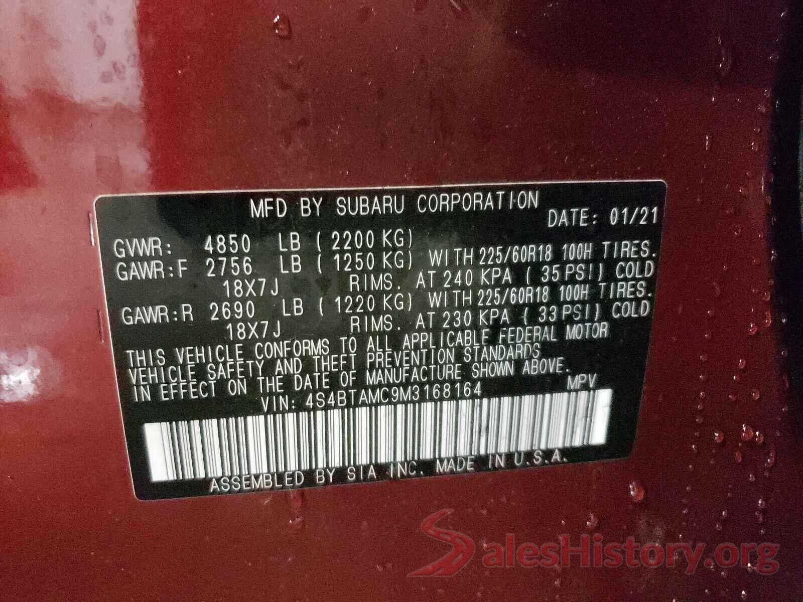 4S4BTAMC9M3168164 2021 SUBARU OUTBACK