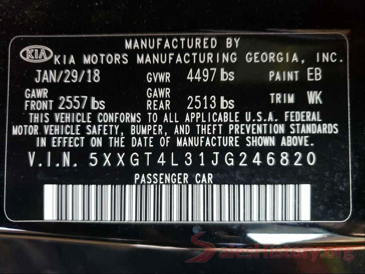 5XXGT4L31JG246820 2018 KIA OPTIMA