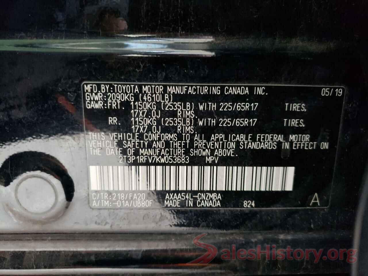 2T3P1RFV7KW053683 2019 TOYOTA RAV4