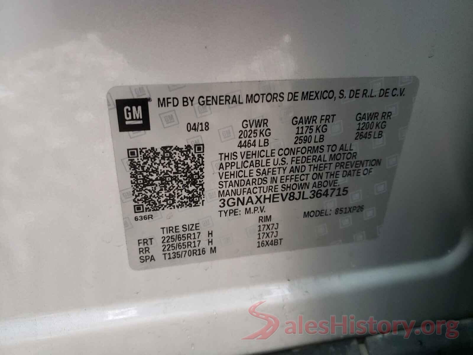 3GNAXHEV8JL364715 2018 CHEVROLET EQUINOX