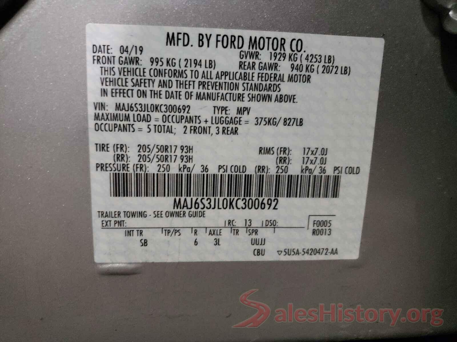 MAJ6S3JL0KC300692 2019 FORD ALL OTHER