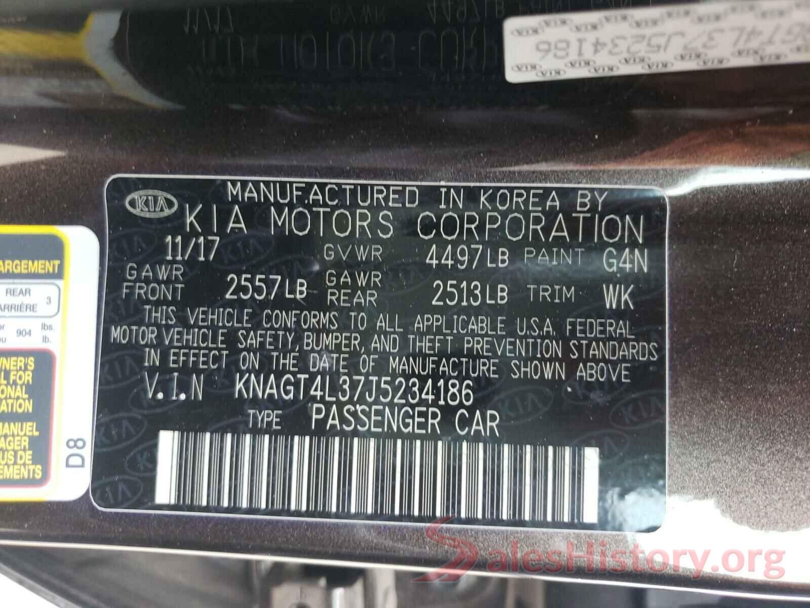 KNAGT4L37J5234186 2018 KIA OPTIMA