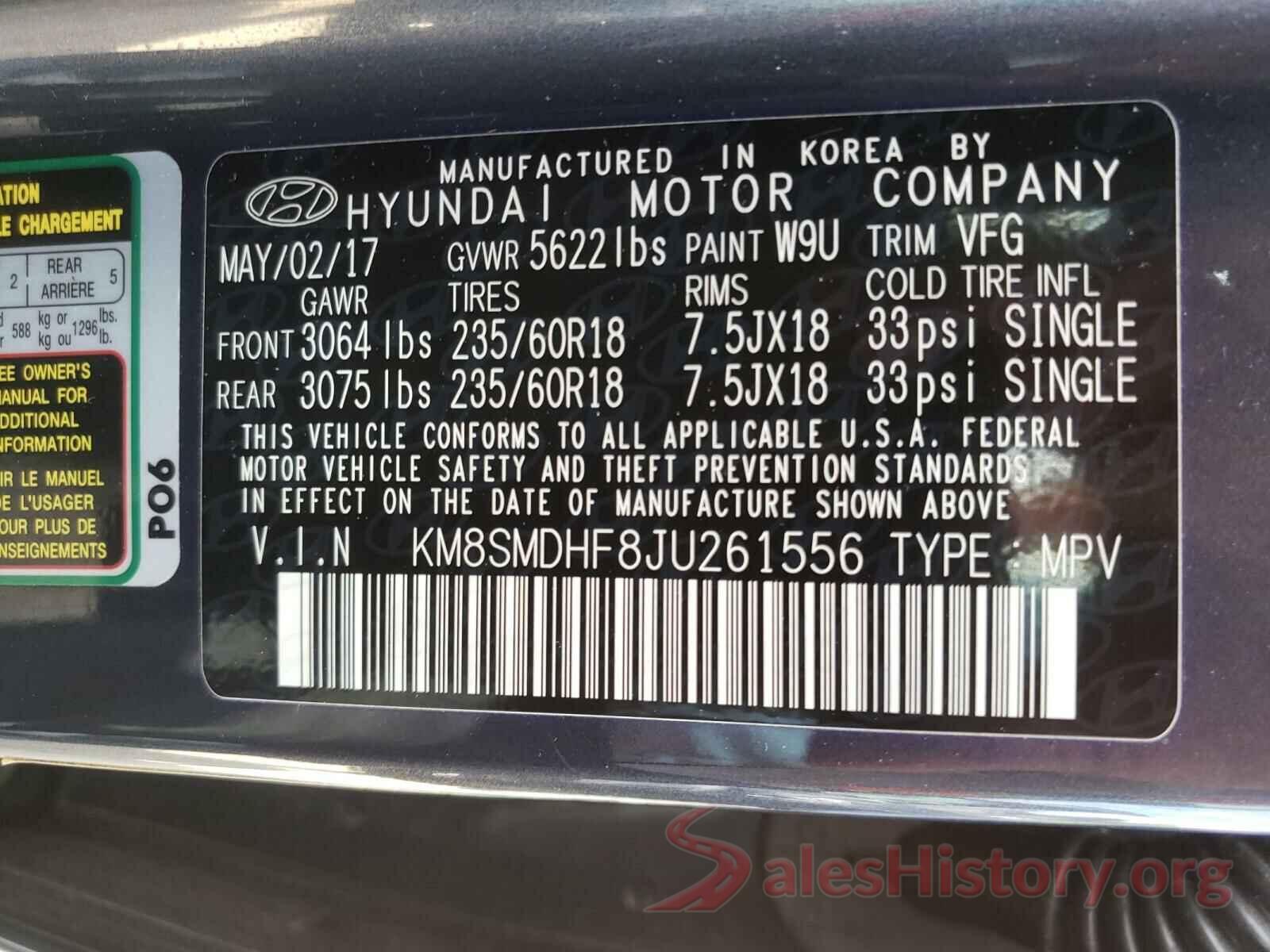 KM8SMDHF8JU261556 2018 HYUNDAI SANTA FE