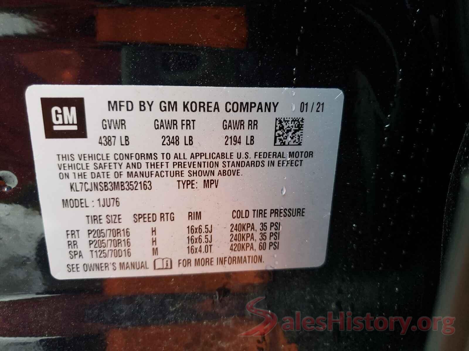 KL7CJNSB3MB352163 2021 CHEVROLET TRAX