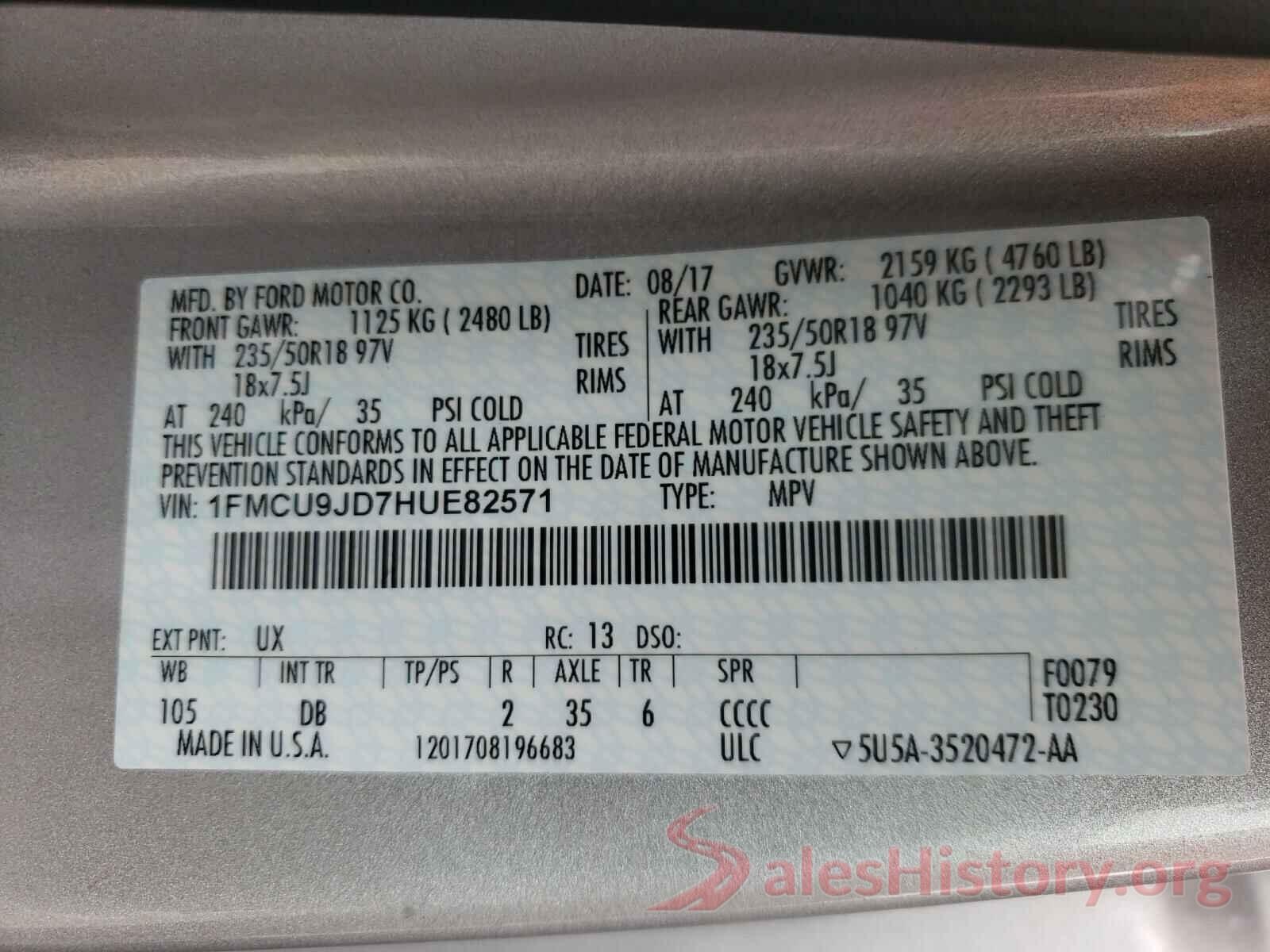 1FMCU9JD7HUE82571 2017 FORD ESCAPE