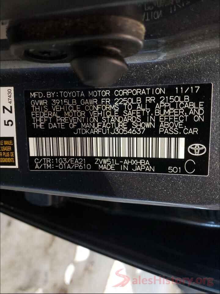 JTDKARFU1J3054637 2018 TOYOTA PRIUS