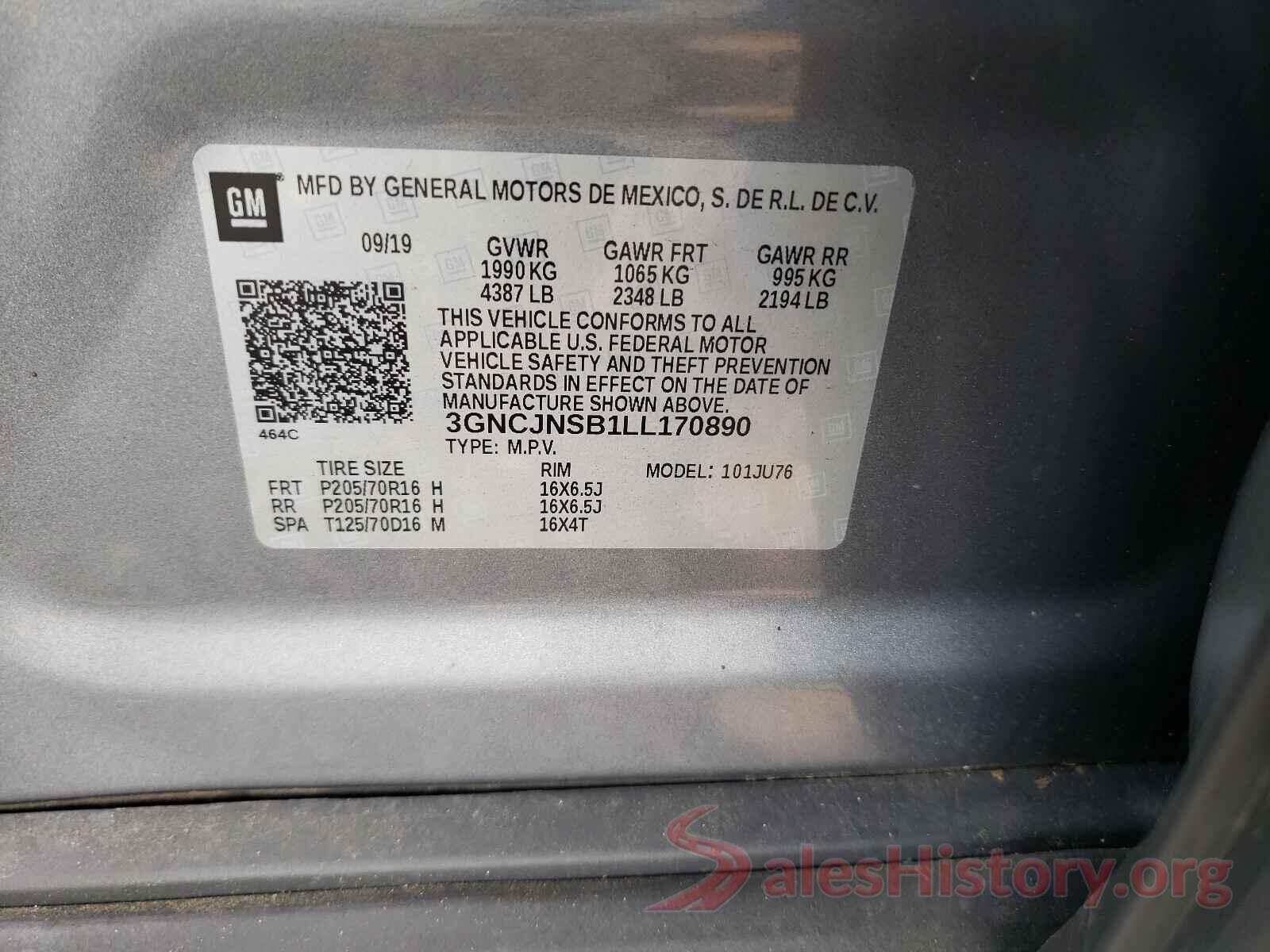 3GNCJNSB1LL170890 2020 CHEVROLET TRAX