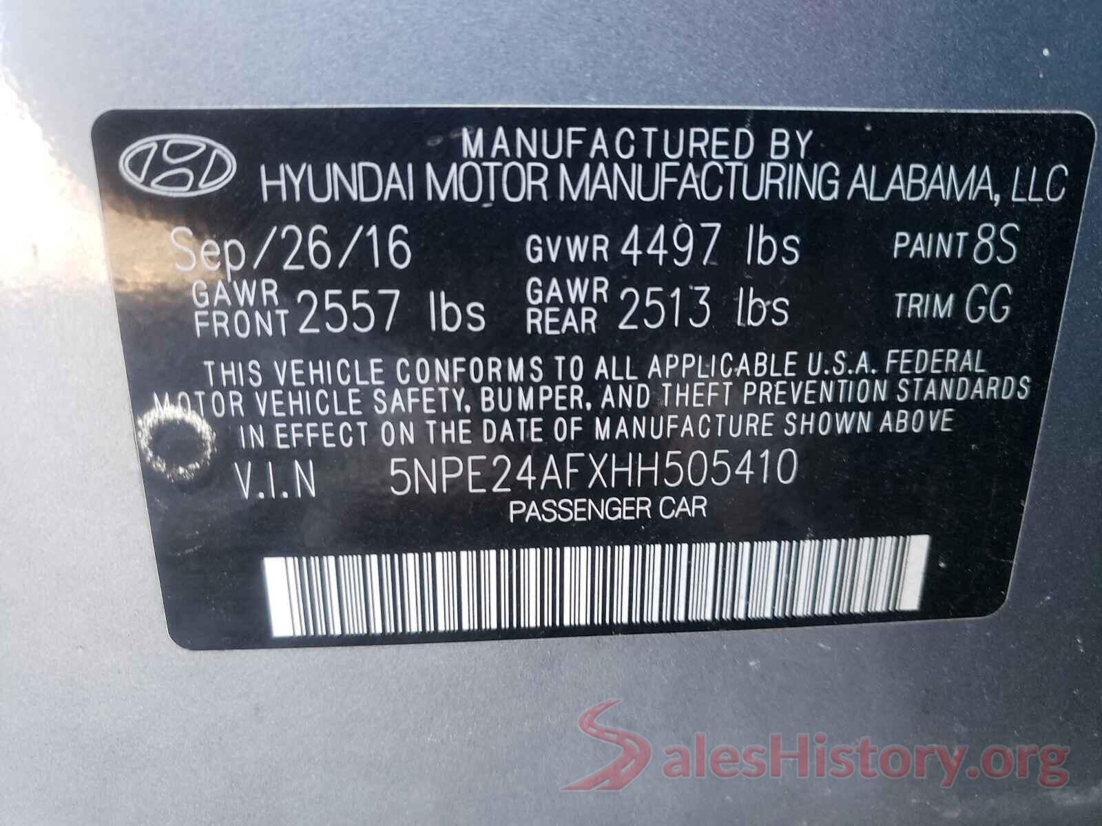 5NPE24AFXHH505410 2017 HYUNDAI SONATA