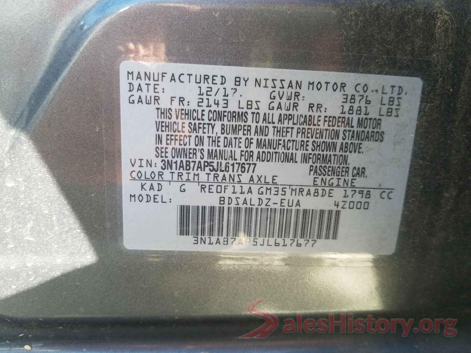 3N1AB7AP5JL617677 2018 NISSAN SENTRA