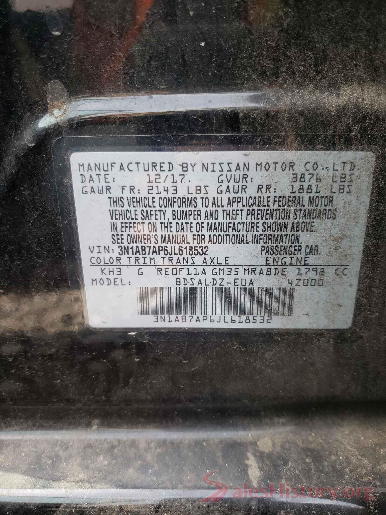 3N1AB7AP6JL618532 2018 NISSAN SENTRA