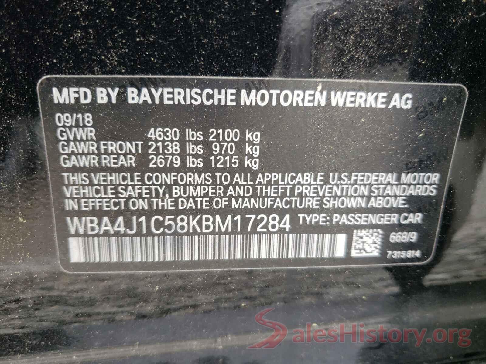 WBA4J1C58KBM17284 2019 BMW 4 SERIES