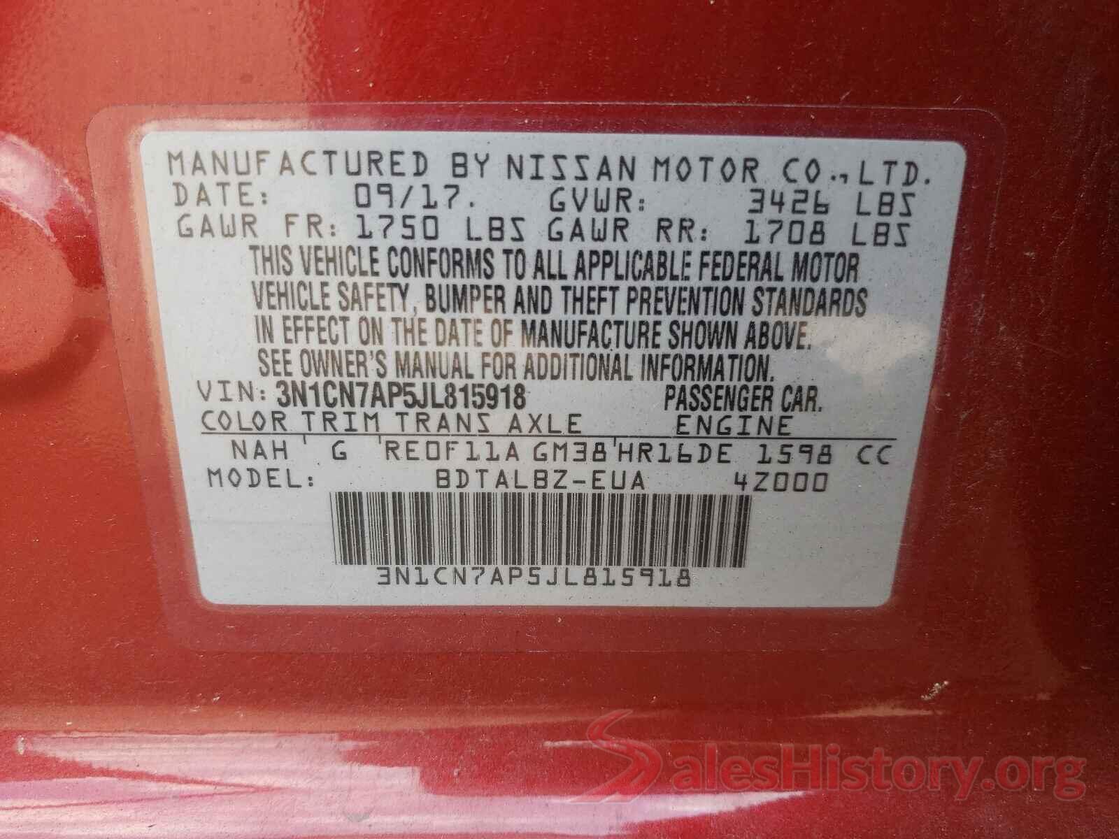 3N1CN7AP5JL815918 2018 NISSAN VERSA