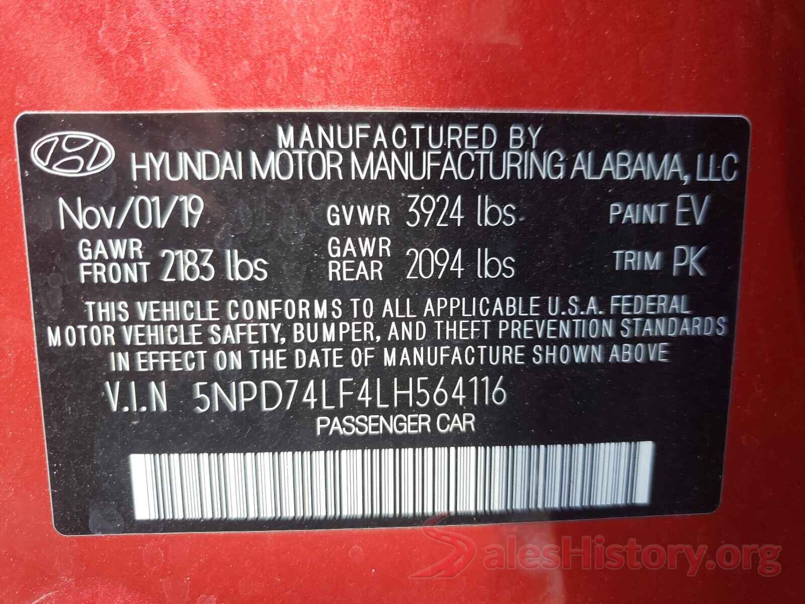 5NPD74LF4LH564116 2020 HYUNDAI ELANTRA