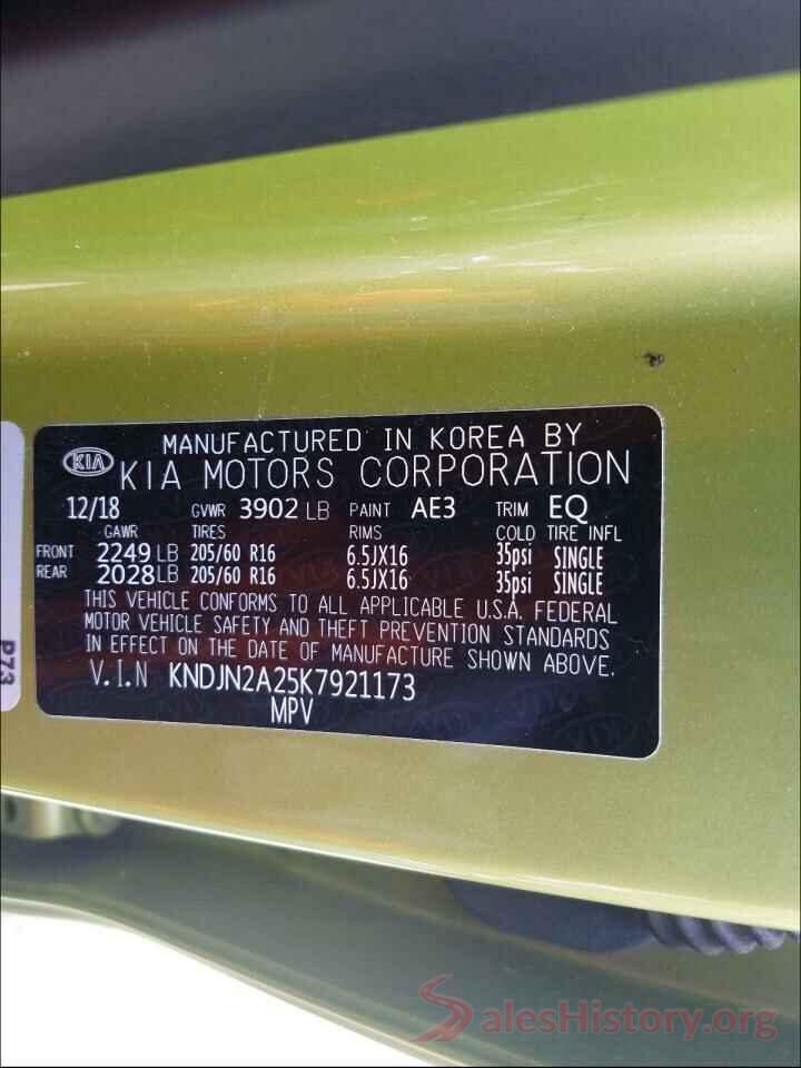 KNDJN2A25K7921173 2019 KIA SOUL