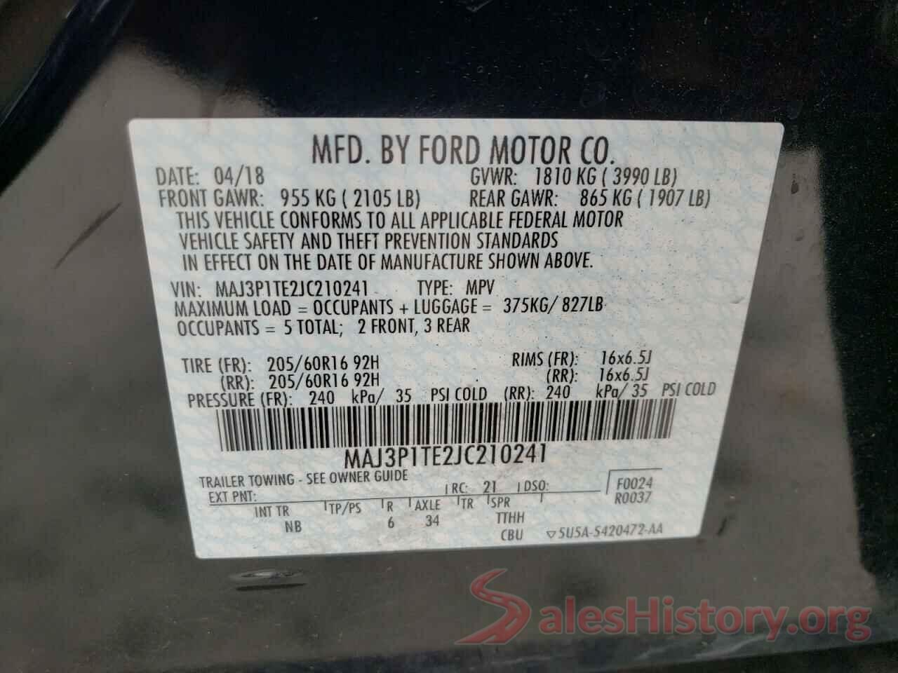 MAJ3P1TE2JC210241 2018 FORD ECOSPORT