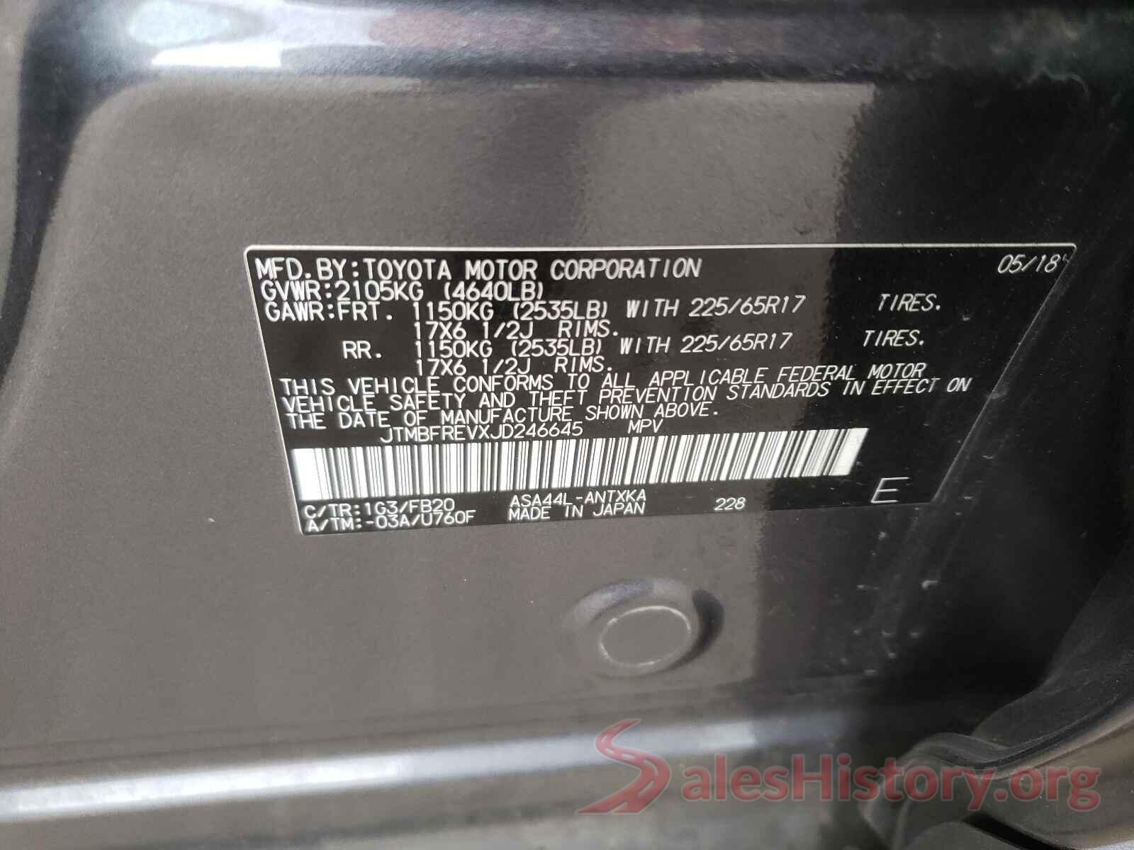 JTMBFREVXJD246645 2018 TOYOTA RAV4