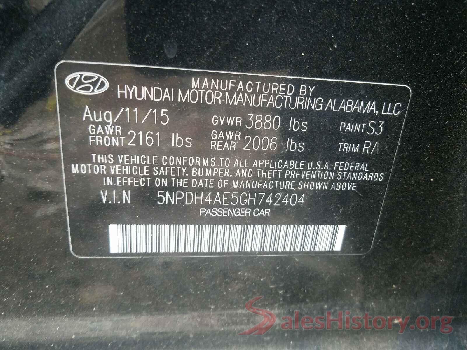 5NPDH4AE5GH742404 2016 HYUNDAI ELANTRA