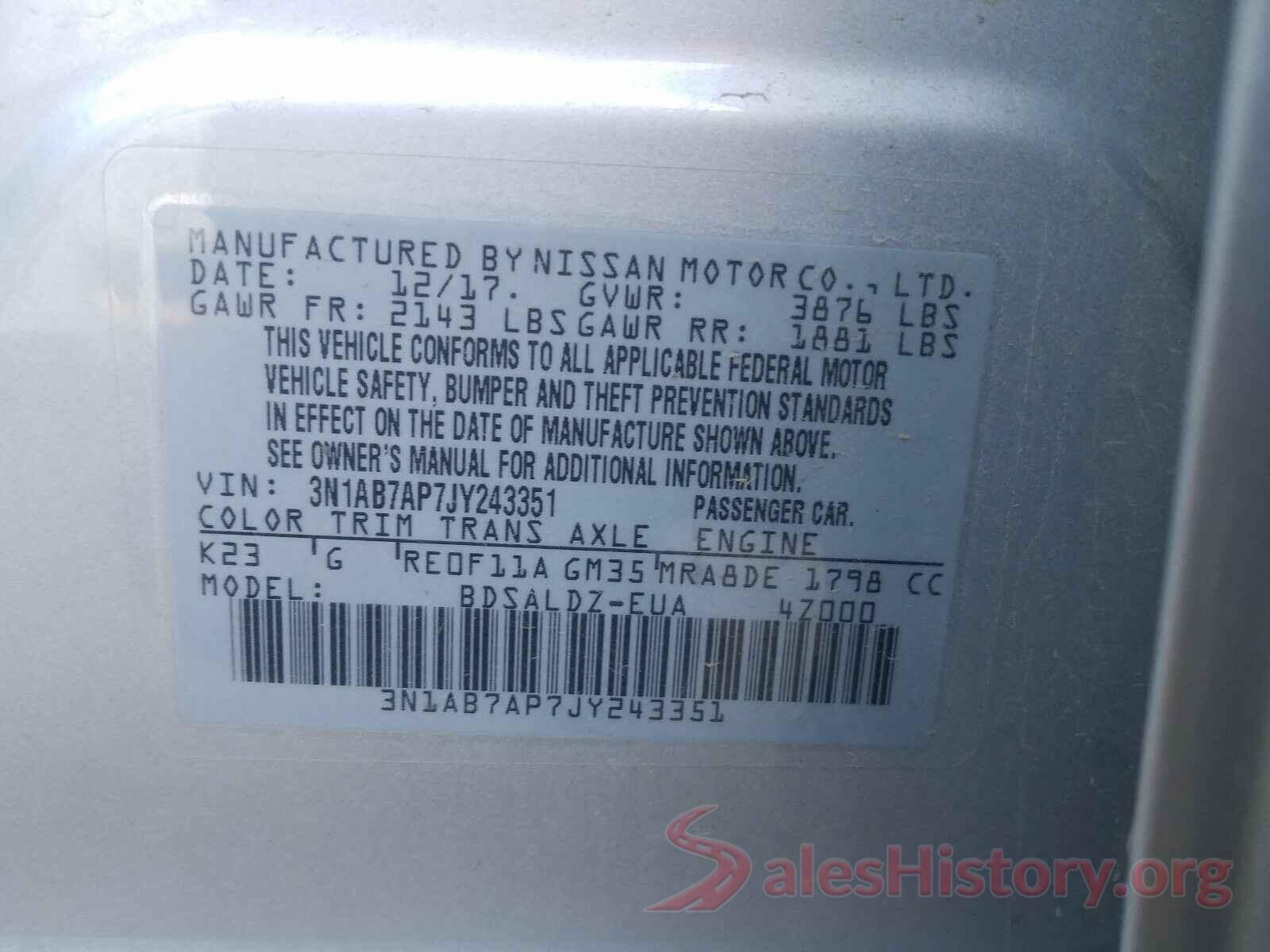 3N1AB7AP7JY243351 2018 NISSAN SENTRA