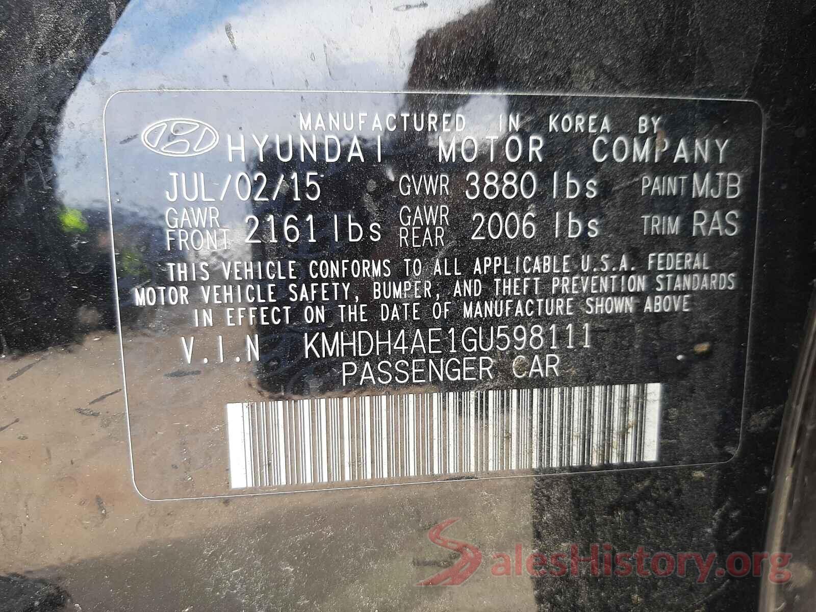 KMHDH4AE1GU598111 2016 HYUNDAI ELANTRA