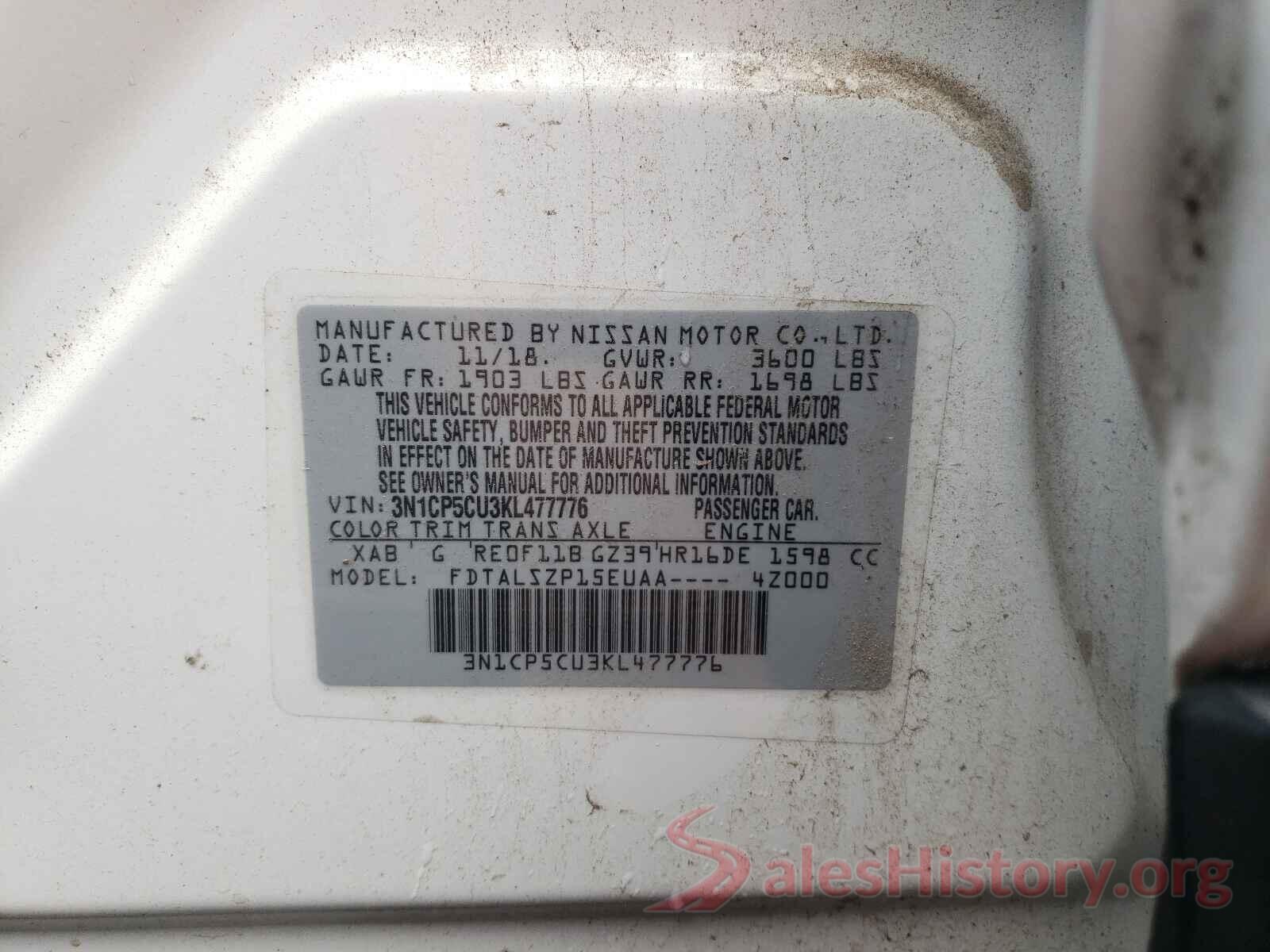 3N1CP5CU3KL477776 2019 NISSAN KICKS