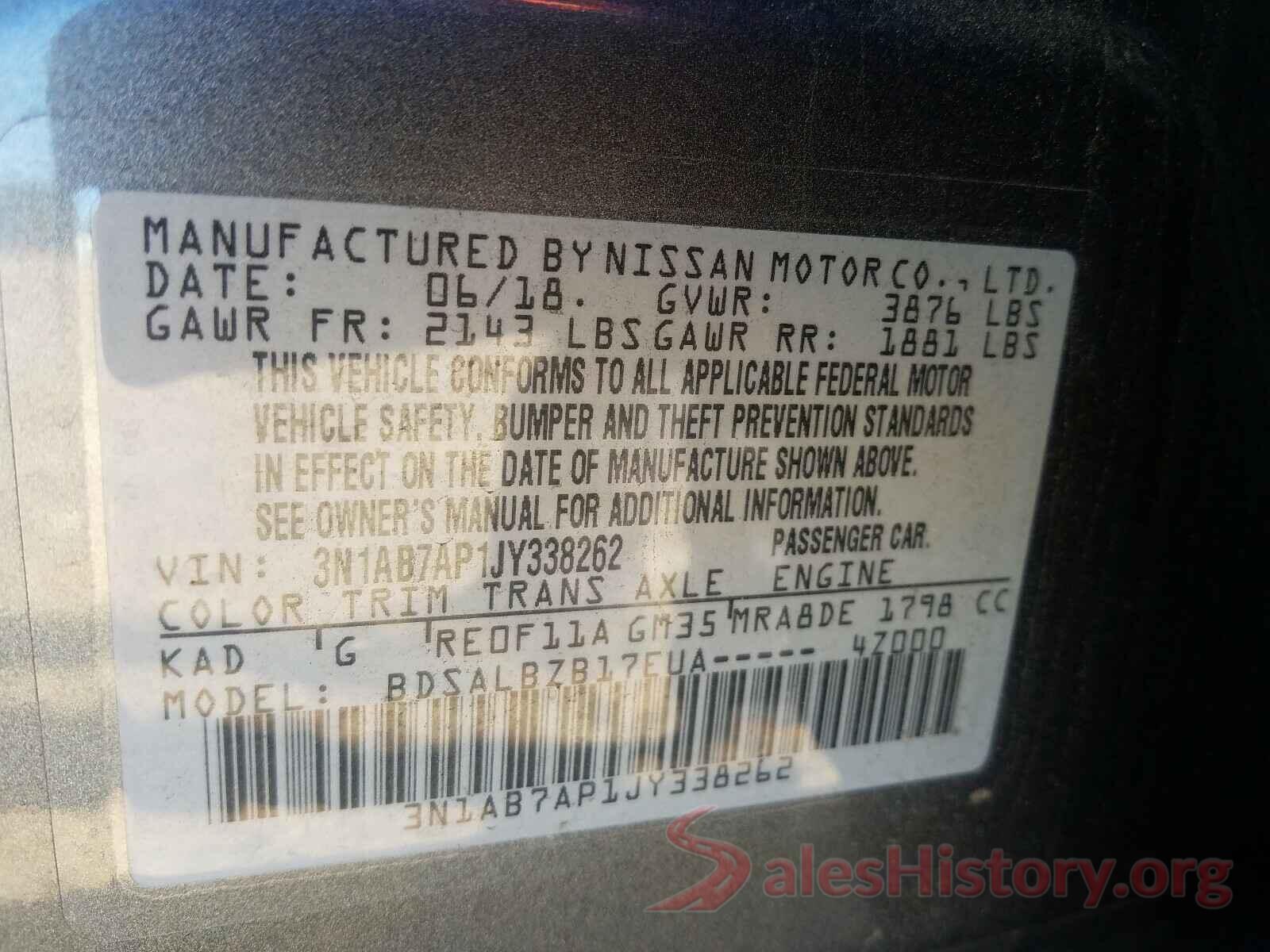 3N1AB7AP1JY338262 2018 NISSAN SENTRA