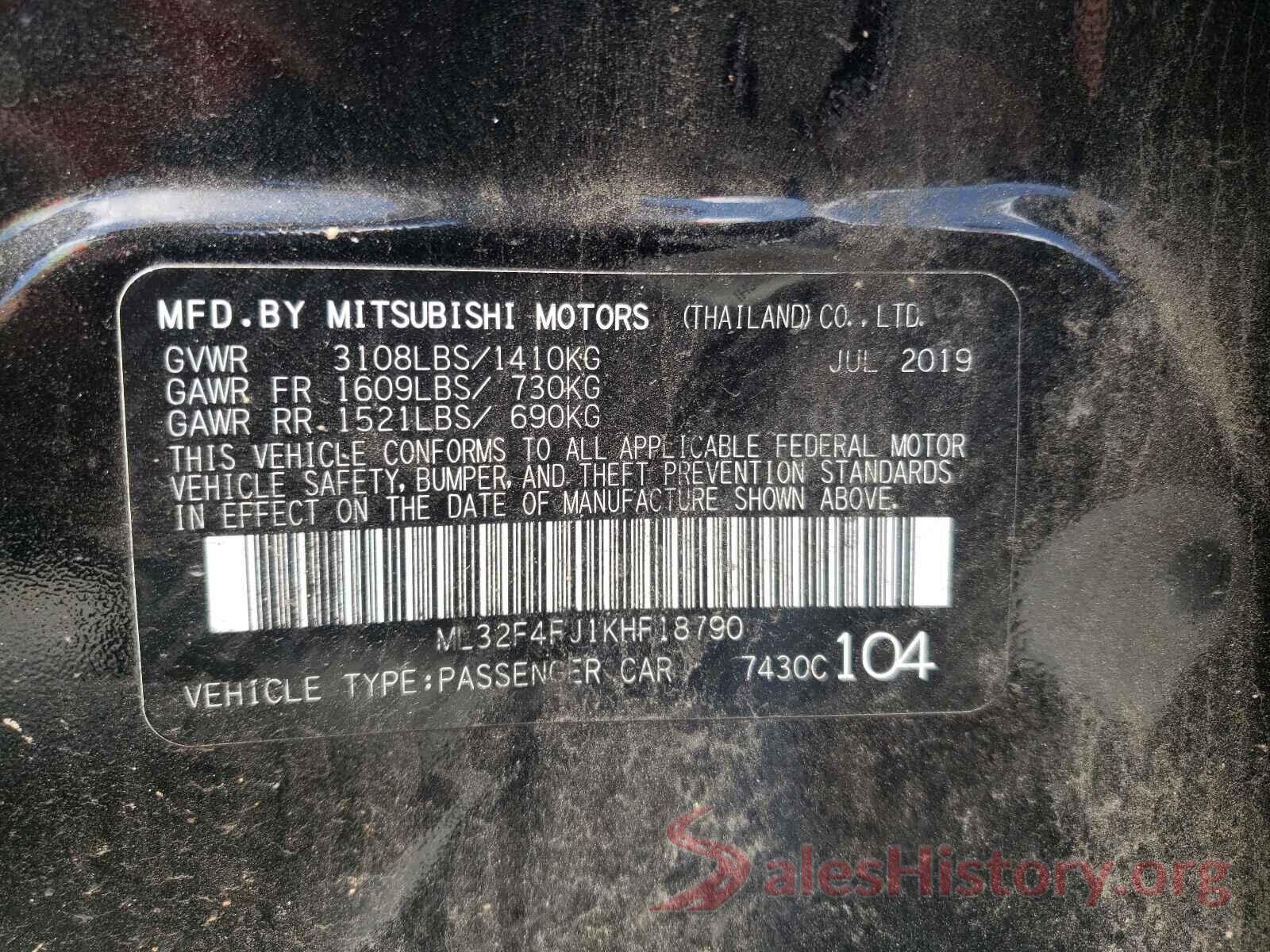 ML32F4FJ1KHF18790 2019 MITSUBISHI MIRAGE