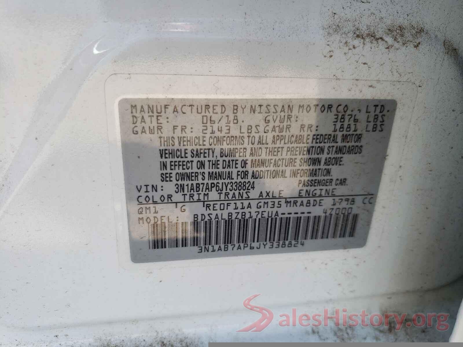 3N1AB7AP6JY338824 2018 NISSAN SENTRA