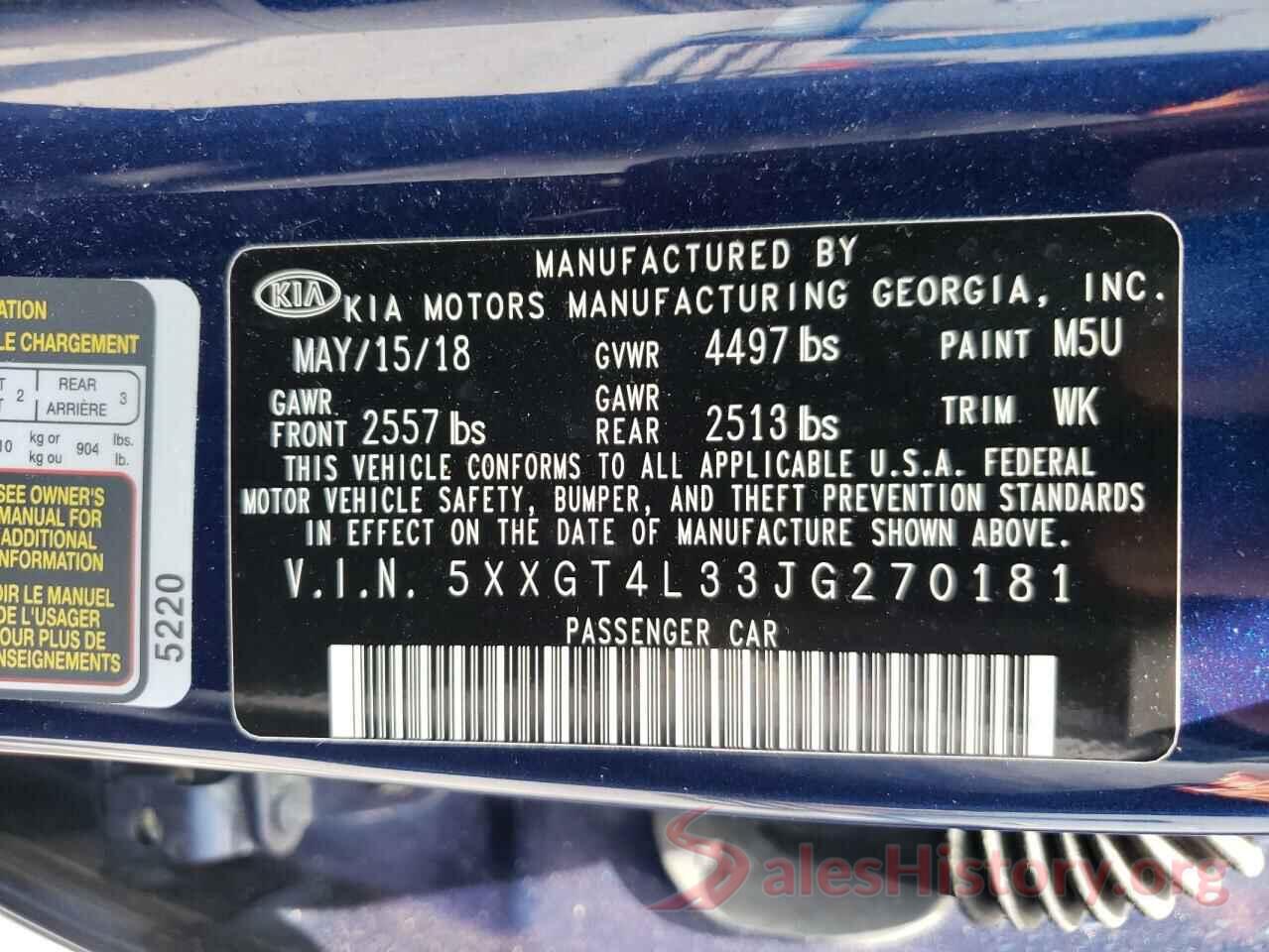 5XXGT4L33JG270181 2018 KIA OPTIMA