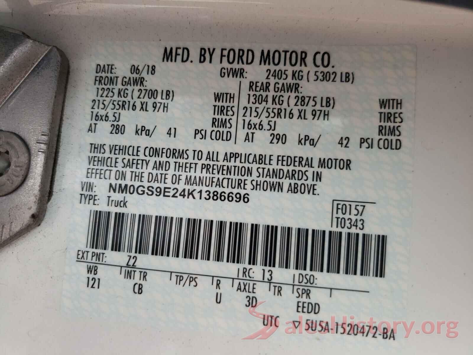 NM0GS9E24K1386696 2019 FORD TRANSIT CO