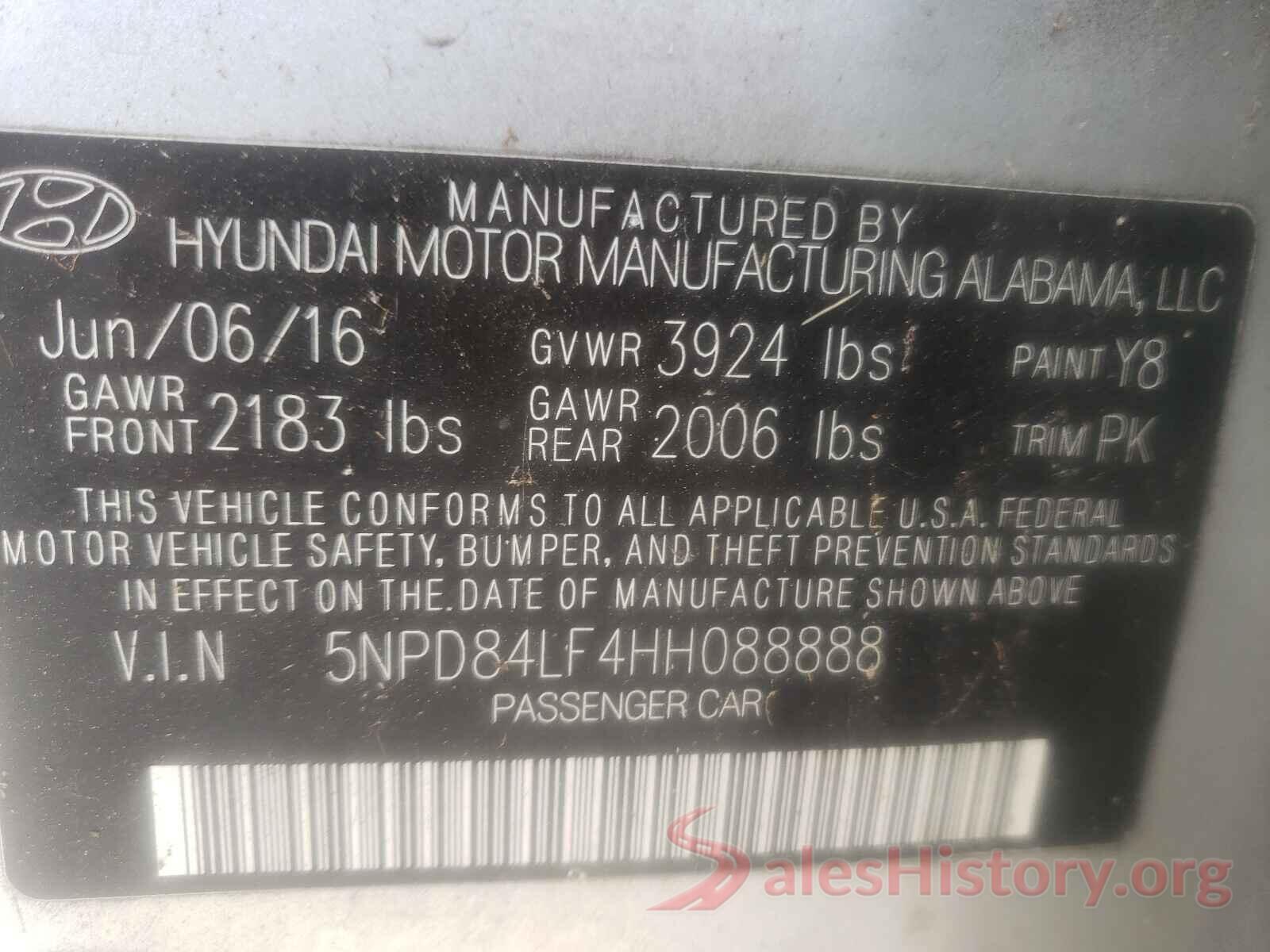 5NPD84LF4HH088888 2017 HYUNDAI ELANTRA