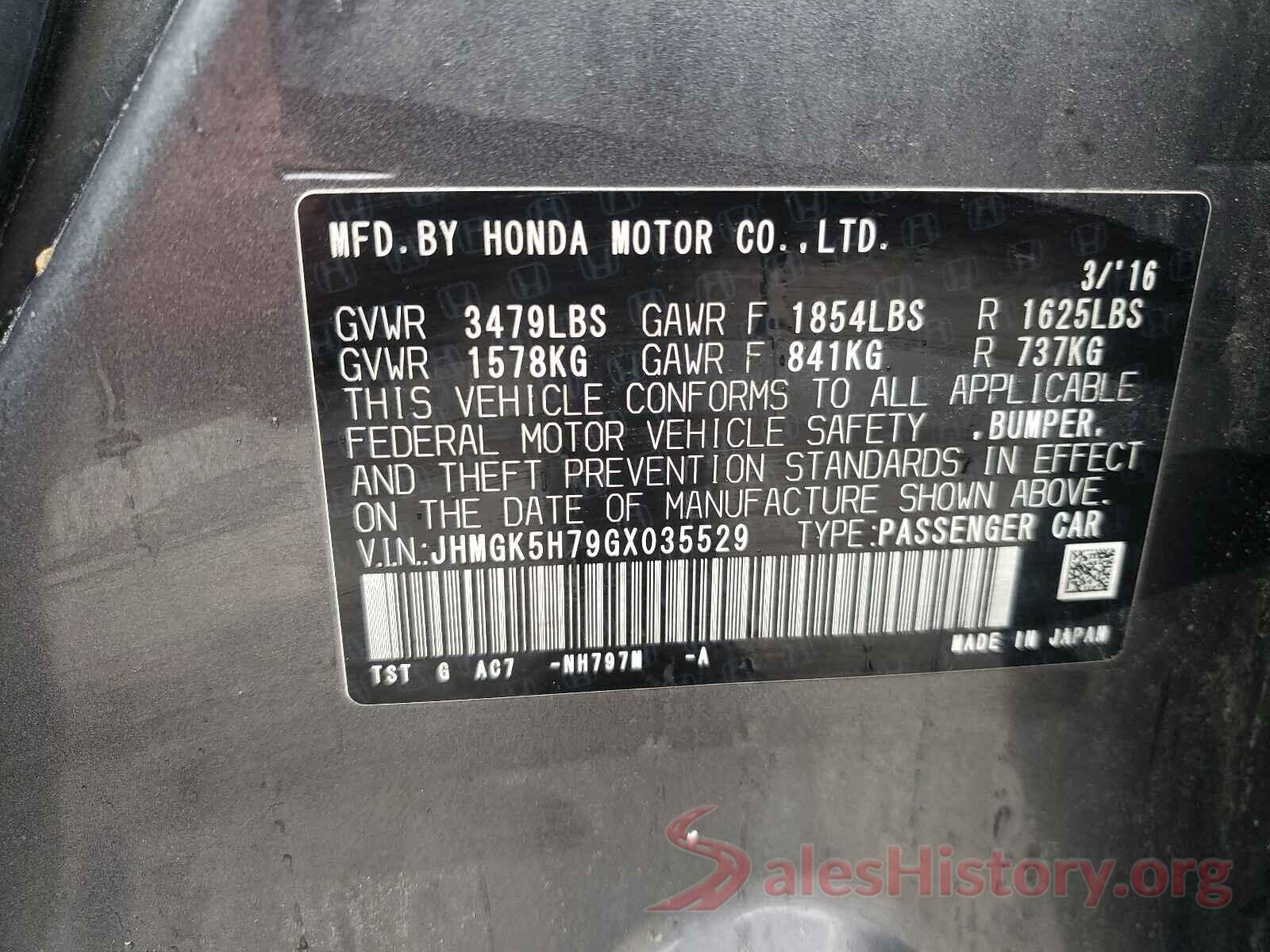 JHMGK5H79GX035529 2016 HONDA FIT