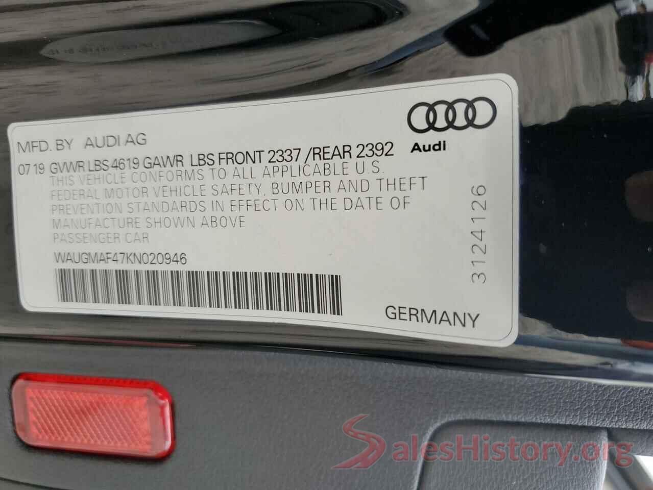 WAUGMAF47KN020946 2019 AUDI A4