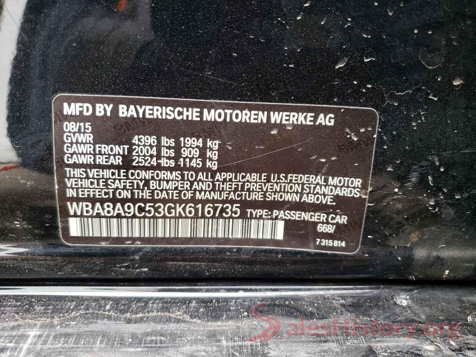 WBA8A9C53GK616735 2016 BMW 3 SERIES