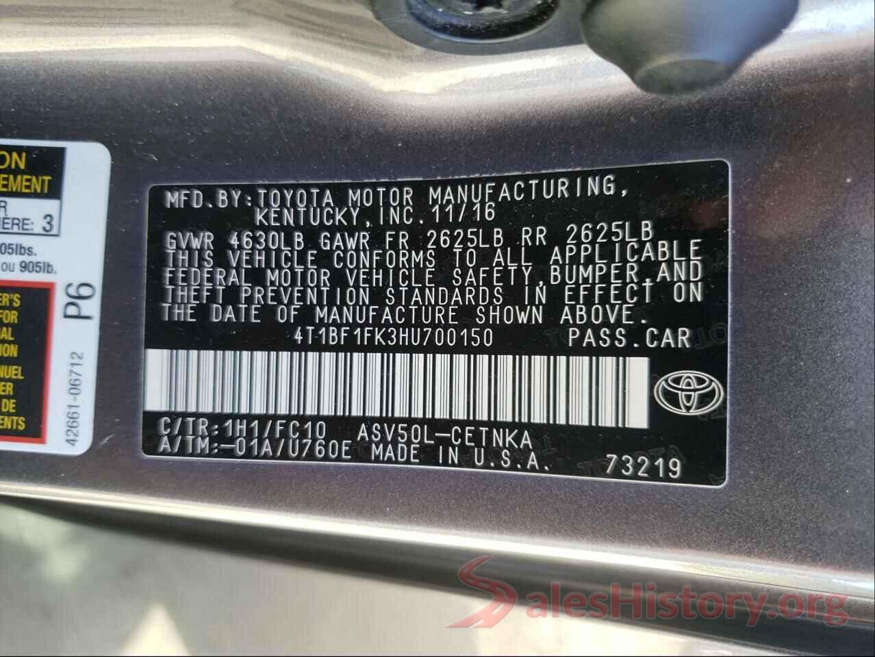 4T1BF1FK3HU700150 2017 TOYOTA CAMRY