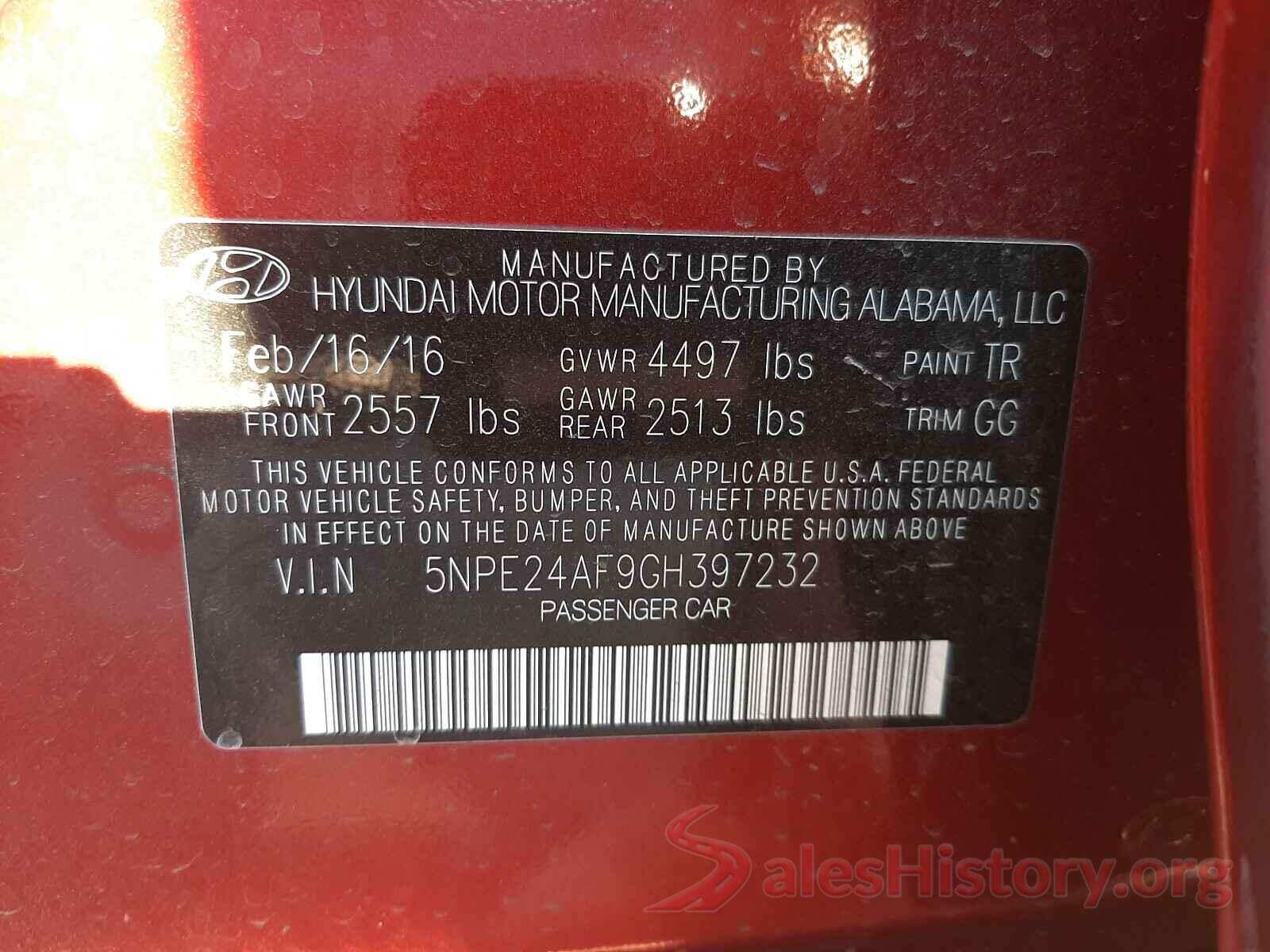 5NPE24AF9GH397232 2016 HYUNDAI SONATA