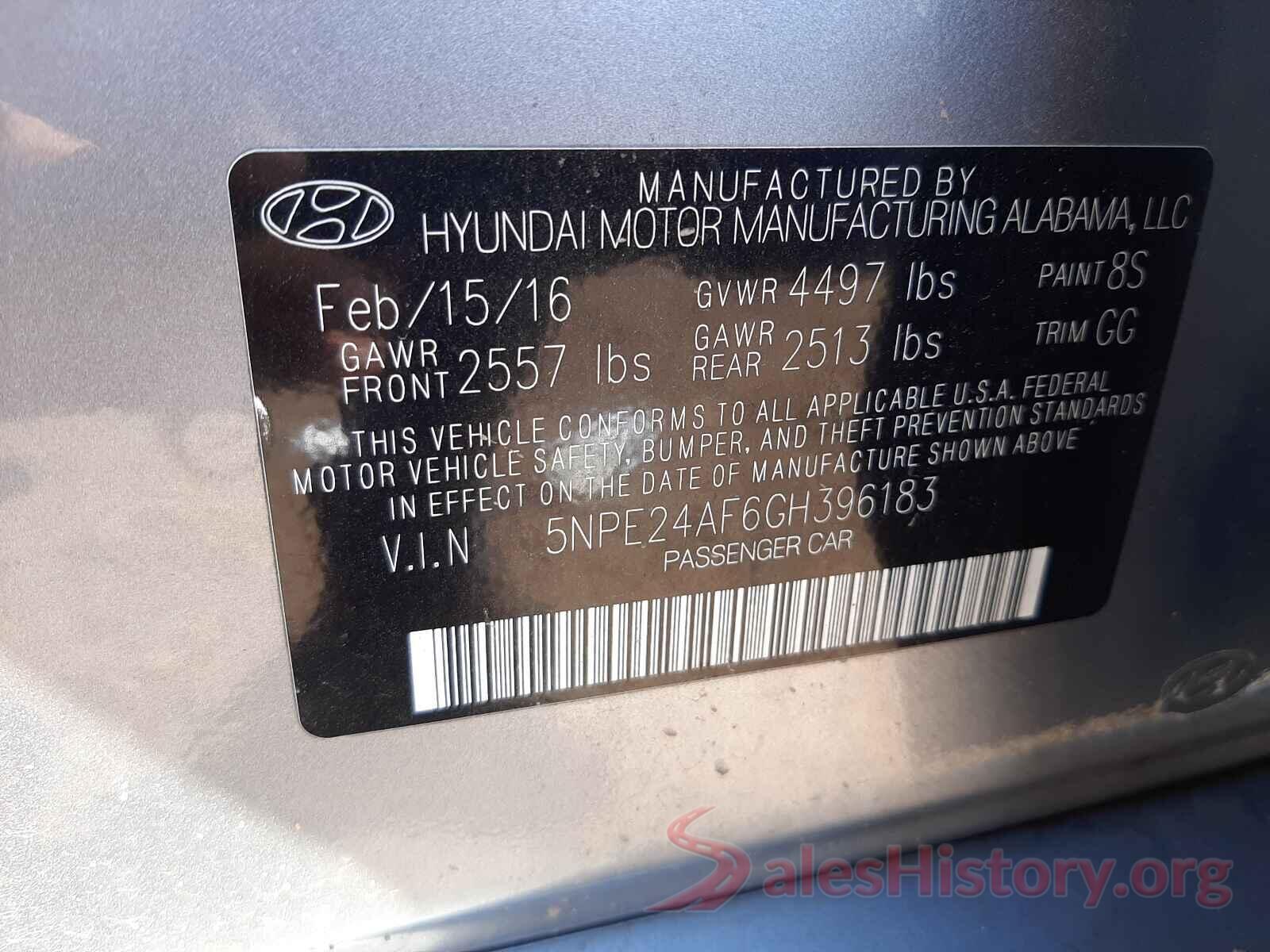 5NPE24AF6GH396183 2016 HYUNDAI SONATA