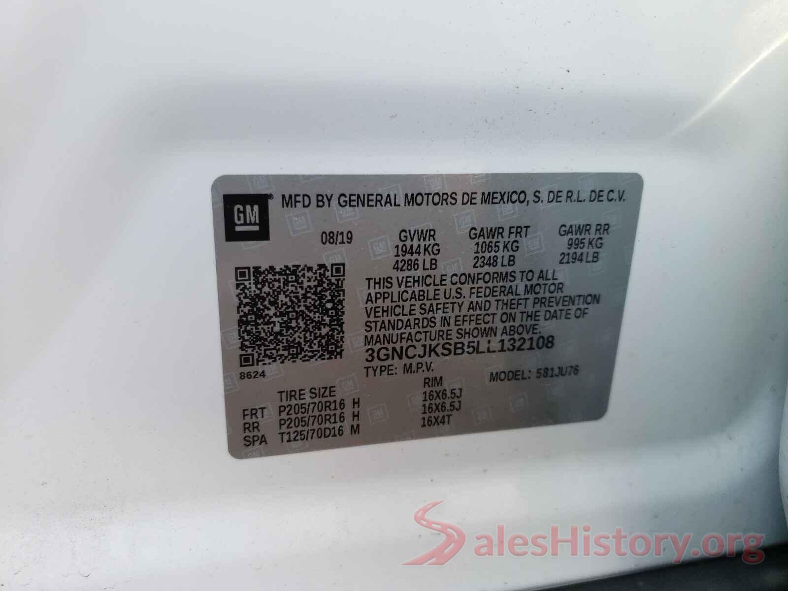 3GNCJKSB5LL132108 2020 CHEVROLET TRAX