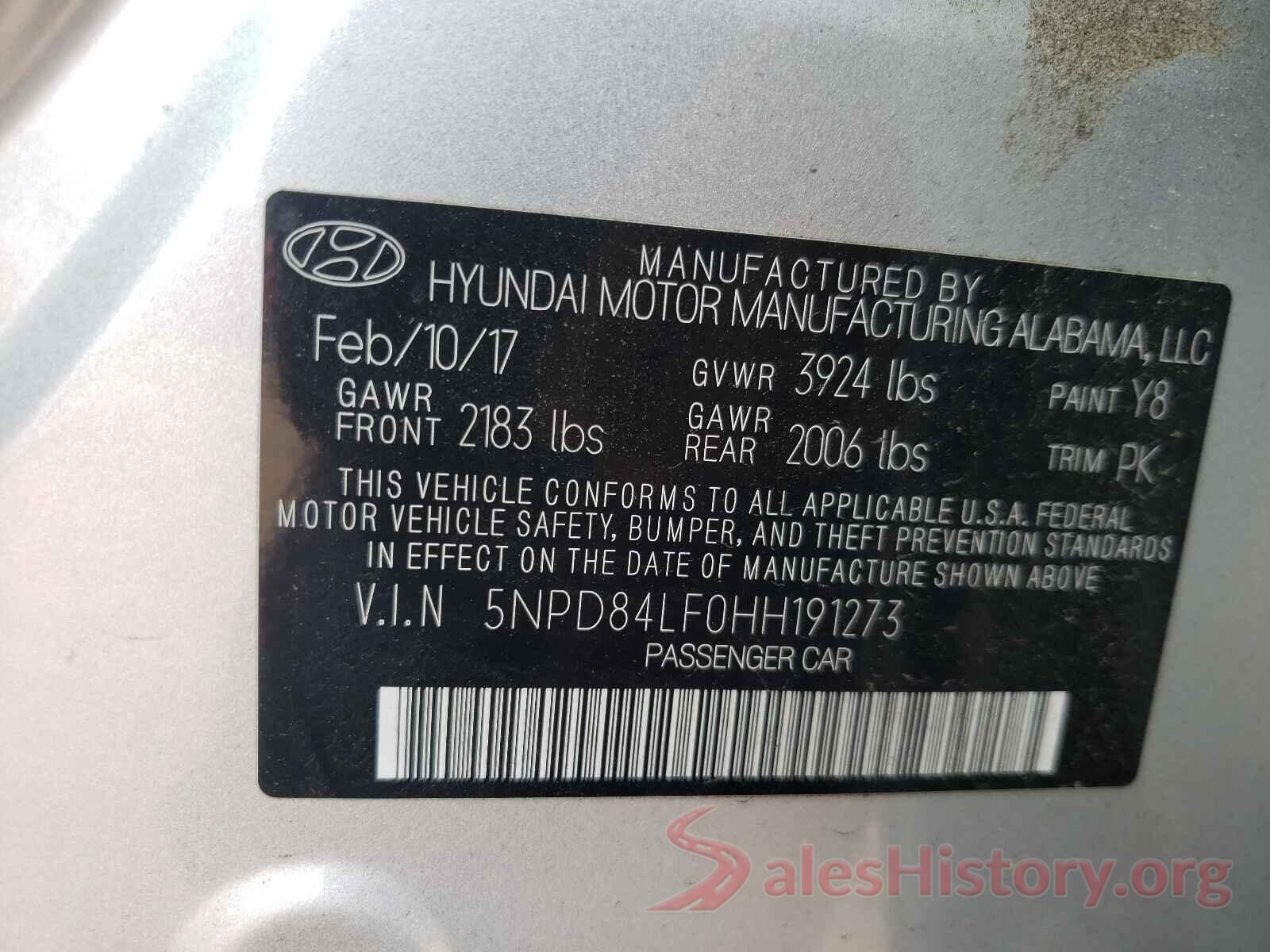 5NPD84LF0HH191273 2017 HYUNDAI ELANTRA