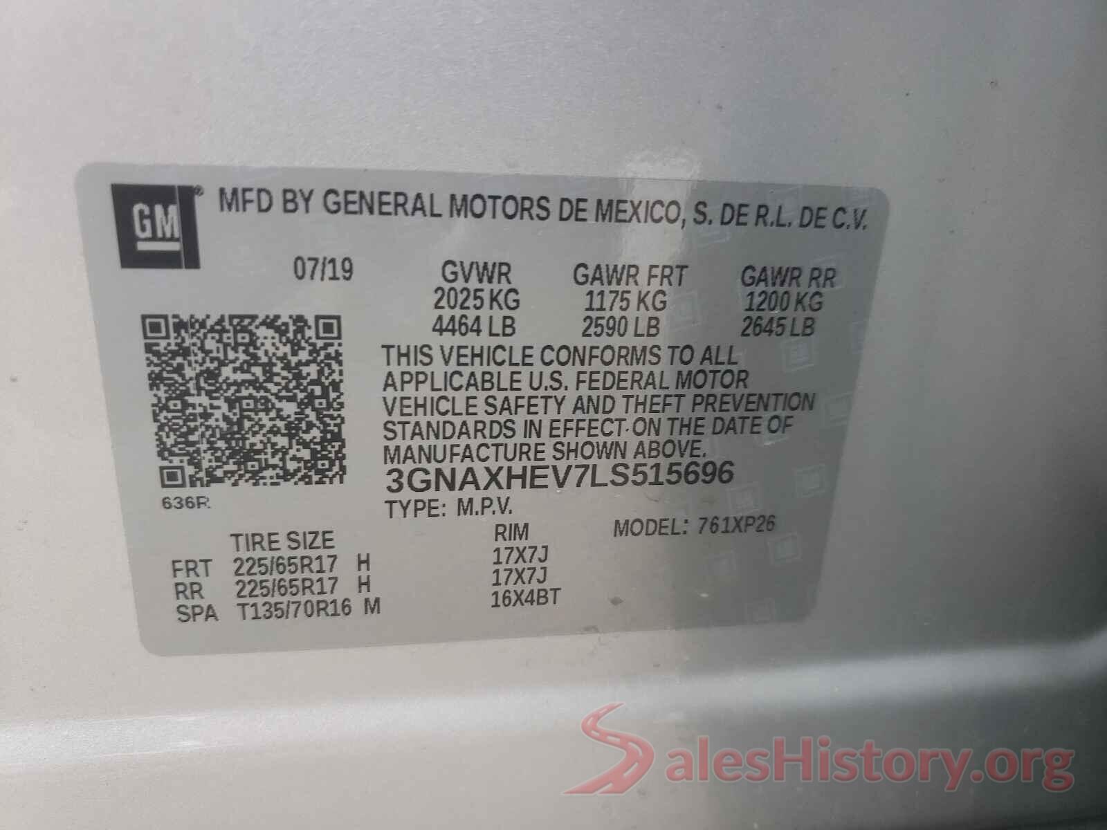 3GNAXHEV7LS515696 2020 CHEVROLET EQUINOX