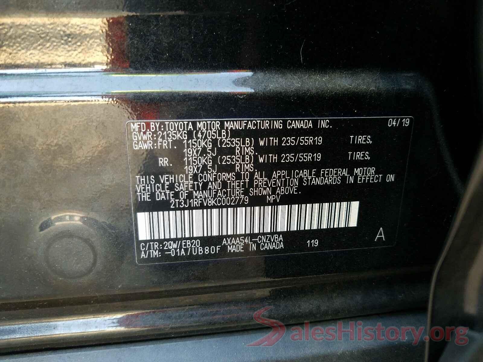 2T3J1RFV8KC002779 2019 TOYOTA RAV4