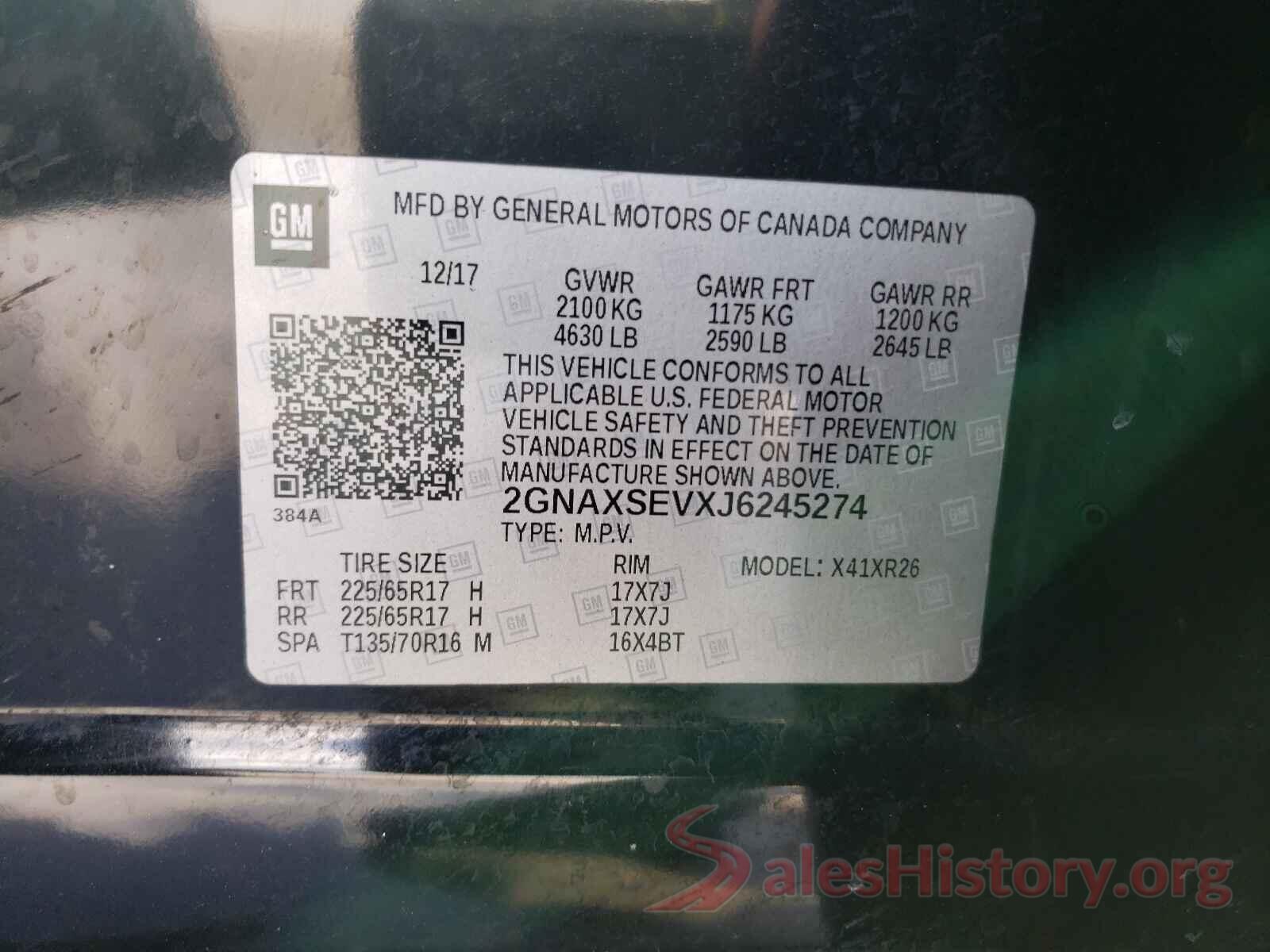 2GNAXSEVXJ6245274 2018 CHEVROLET EQUINOX