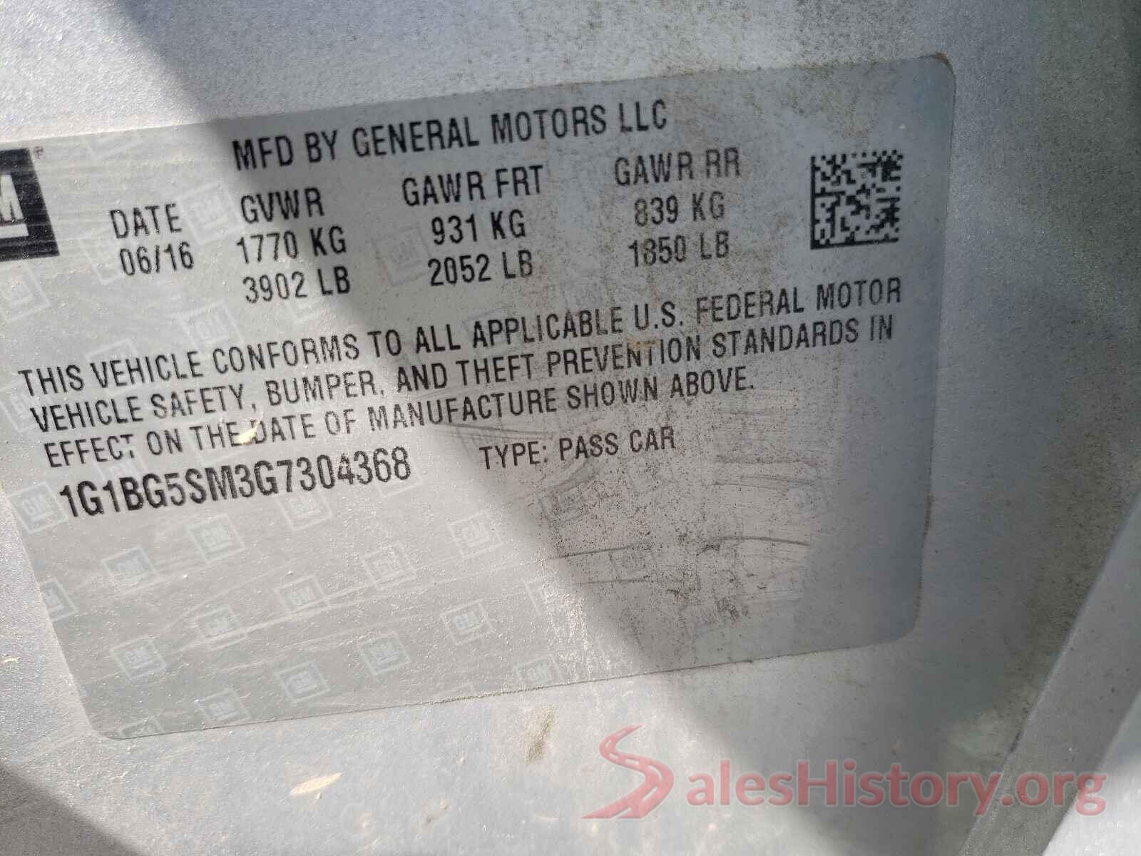 1G1BG5SM3G7304368 2016 CHEVROLET CRUZE