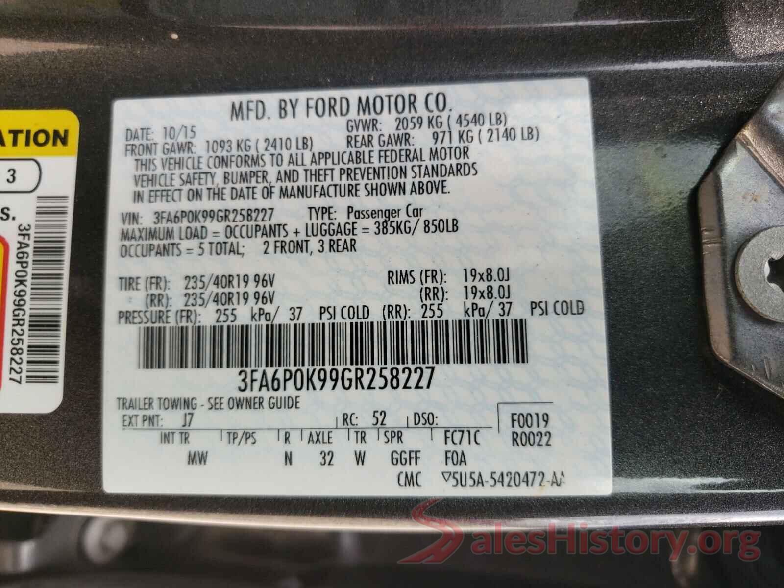 3FA6P0K99GR258227 2016 FORD FUSION