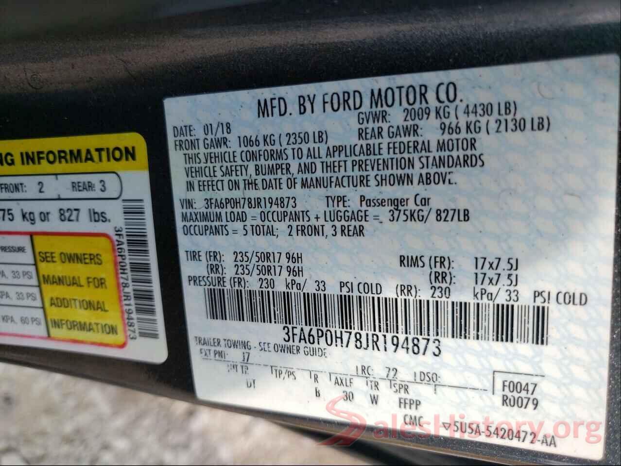 3FA6P0H78JR194873 2018 FORD FUSION