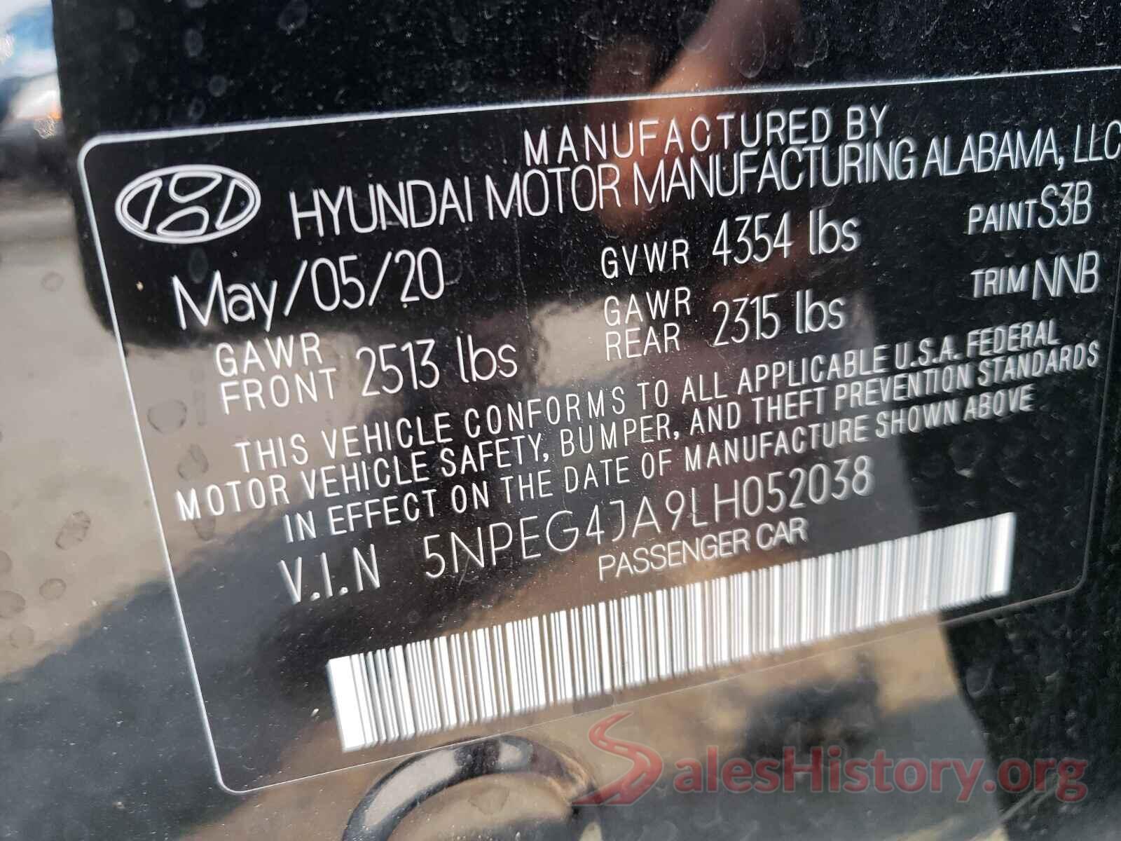 5NPEG4JA9LH052038 2020 HYUNDAI SONATA