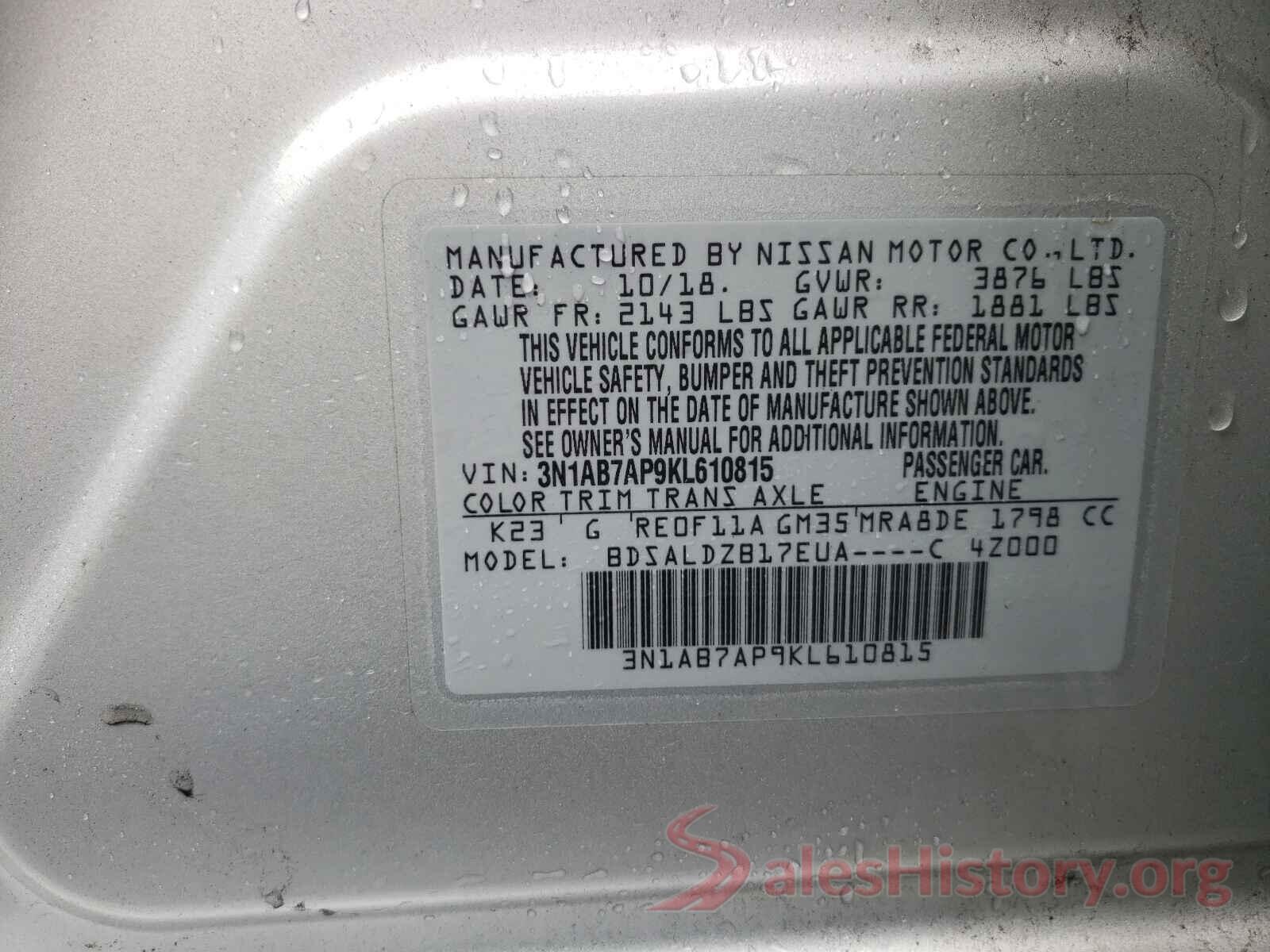 3N1AB7AP9KL610815 2019 NISSAN SENTRA