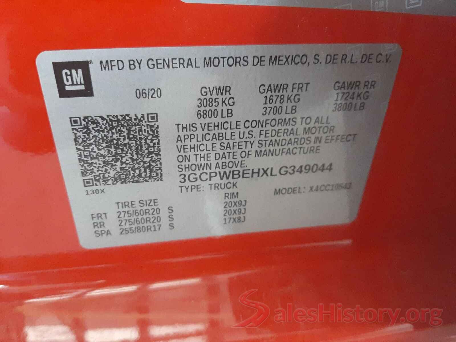 3GCPWBEHXLG349044 2020 CHEVROLET SILVERADO