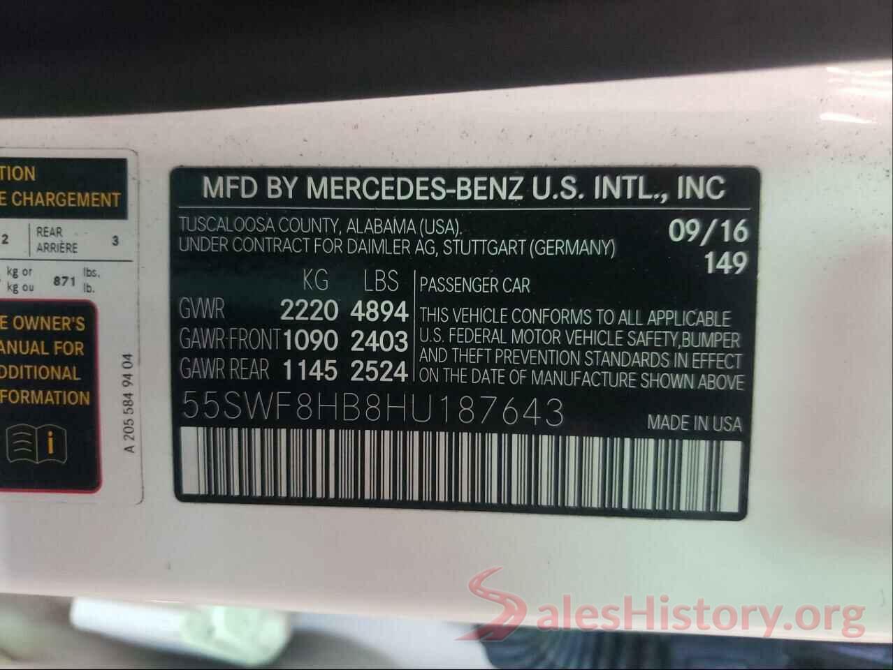 55SWF8HB8HU187643 2017 MERCEDES-BENZ C-CLASS