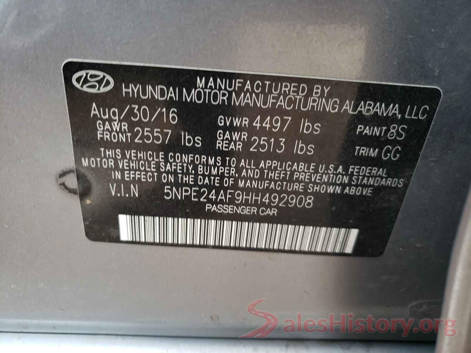 5NPE24AF9HH492908 2017 HYUNDAI SONATA