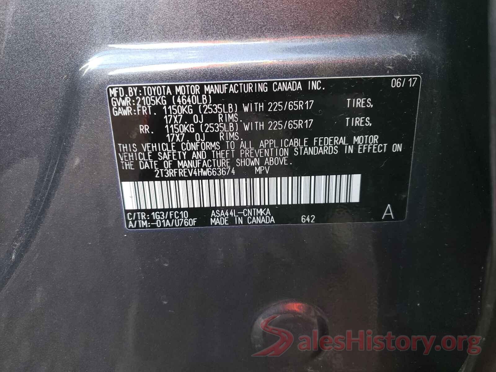 2T3RFREV4HW663674 2017 TOYOTA RAV4